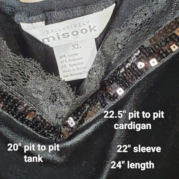 Exclusively Misook Tank + Cardigan Black Sequin Long Sleeve Embroidered Size XL - Picture 7 of 7